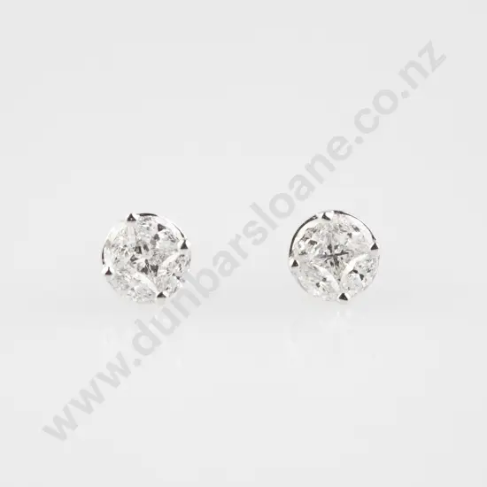 18ct White Gold Diamond Cluster Stud Earrings