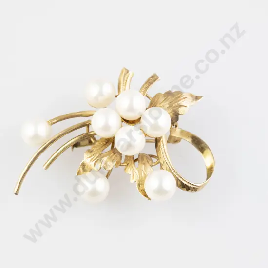 14ct Eight Cultured Pearl Spray Brooch