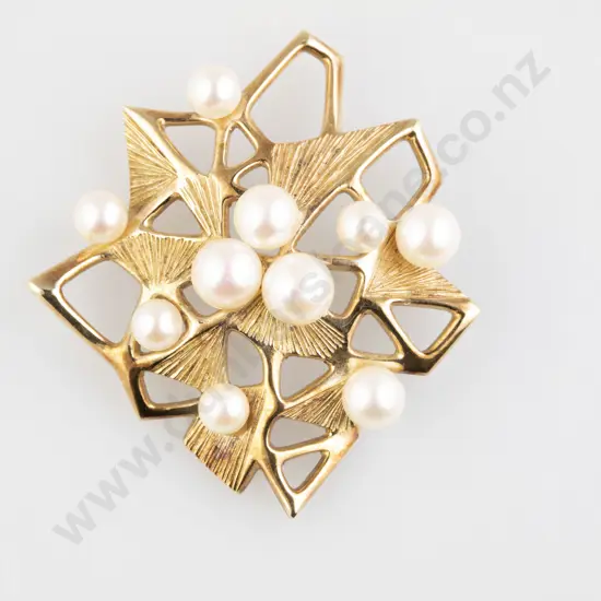 Mikimoto 14ct Ten Cultured Pearl Spray Brooch