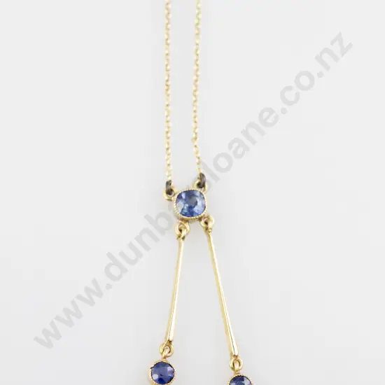 Edwardian 18ct Five Stone Sapphire and Diamond Pendant