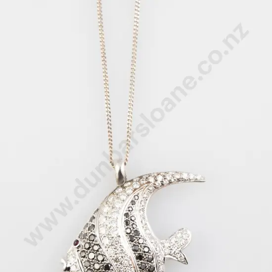 18ct White Gold 140stone Diamond Fish Pendant
