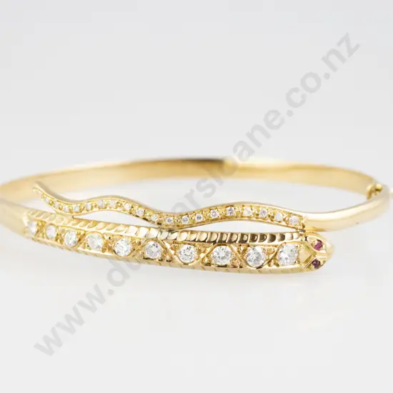 18ct 20stone Diamond Snake Coil Hinged Bangle