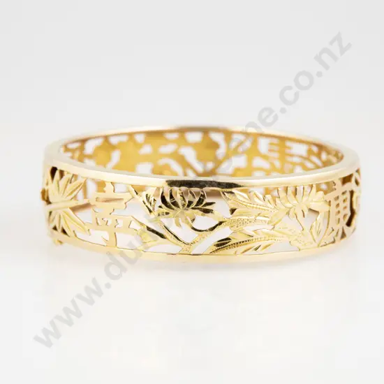 Chinese 14ct Hinged Snap Bangle