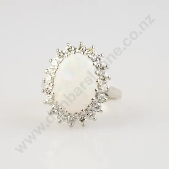 18ct White Gold 21stone Opal and Diamond Cluster Ring