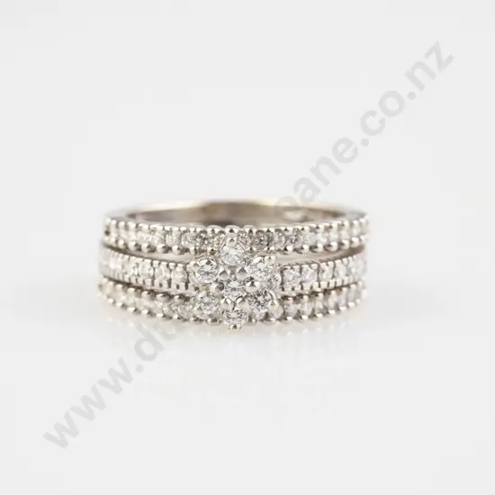 18ct White Gold 71stone DIamond Fancy Cluster Ring