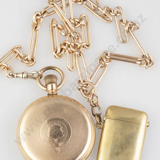9ct Rail Link Albert Chain, Vesta, Watch