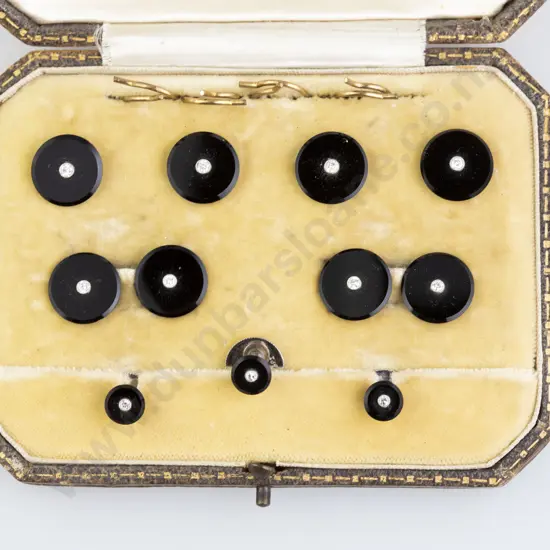 Boxed Art Deco Gents Onyx and Diamond Dress Set