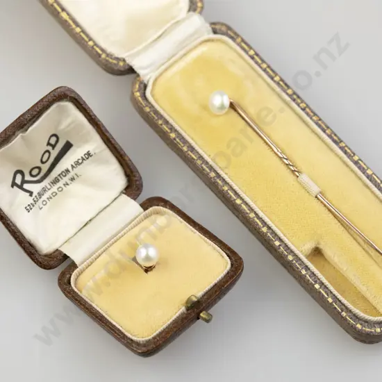Boxed Single Cultured Pearl Stick Pin, Stud and pair earrings
