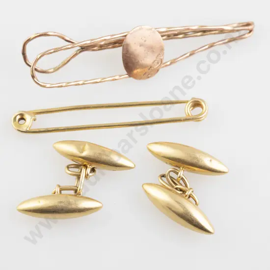 Pair 18ct Cuff-Links, Collar Pin and Tie Pin