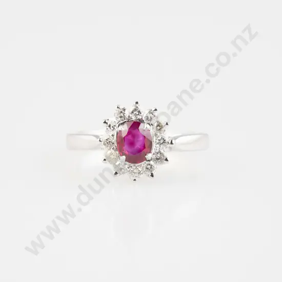 18ct White Gold 13stone Ruby and Diamond Cluster Ring