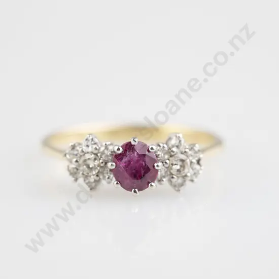 18ct White Gold 15stone Ruby and Diamond Cluster Ring