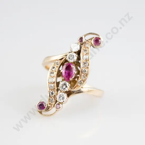 9ct 23stone Ruby and Diamond Triple Scroll Cluster Ring