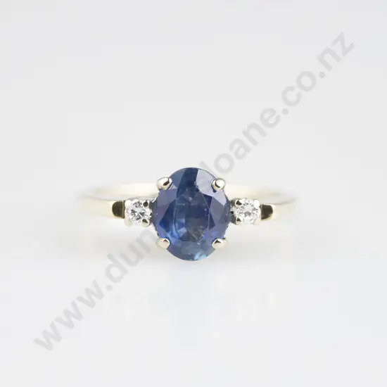14ct Three Stone Sapphire and Diamond Bridge Ring