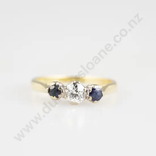 18ct Three Stone Diamond and Sapphire Bridge Ring