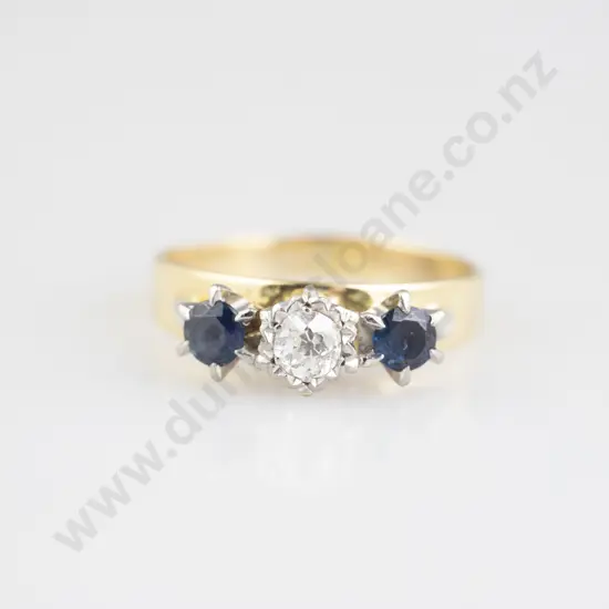 18ct Three Stone Sapphire and Diamond Bridge Ring