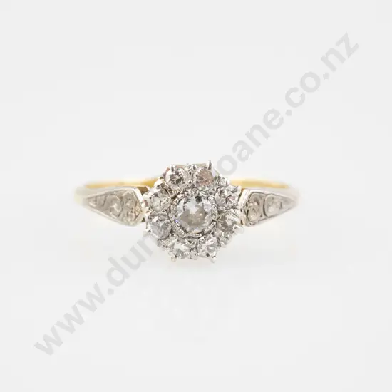 18ct & Platinum Nine Stone Diamond Floret Cluster Ring