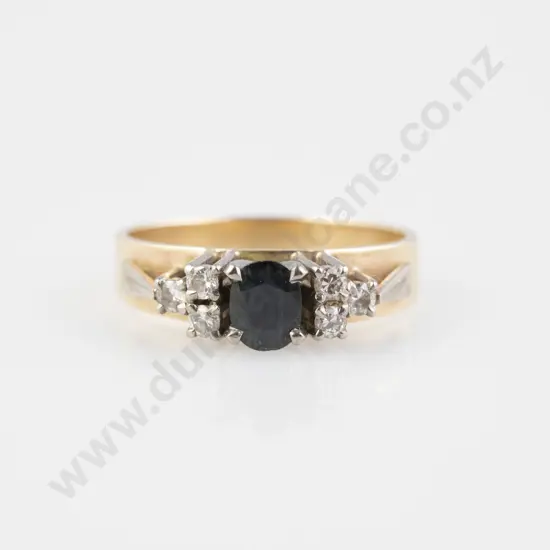 9ct Seven Stone Sapphire & DIamond Bridge Ring