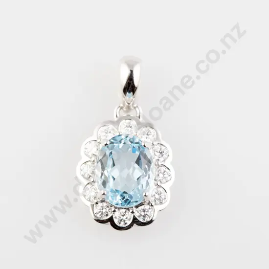 9ct White Gold 13stone Topaz & Diamond Pendant