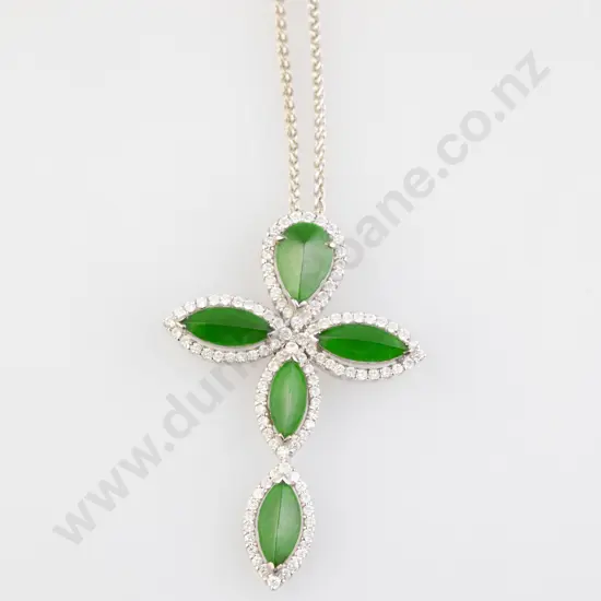 18ct Emerald and Diamond Stylized Cross Pendant