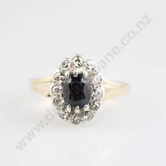 18ct 13stone Sapphire and Diamond Cluster Ring