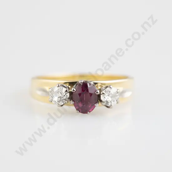 18ct Three Stone Ruby and Diamond Bridge Ring