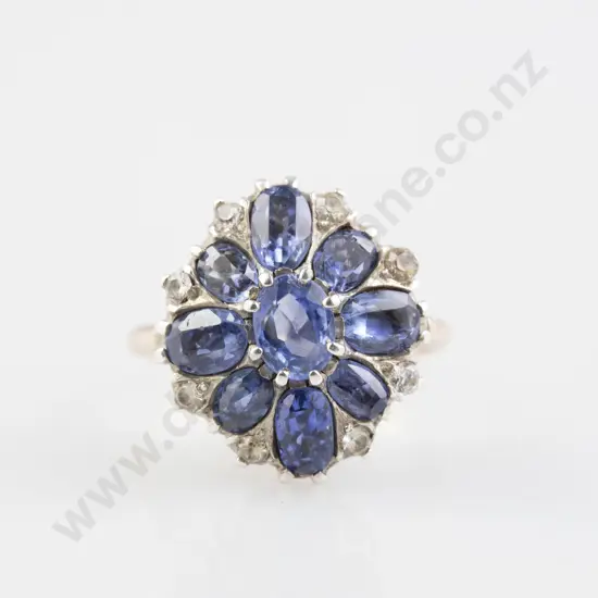 Silver Nine Stone Sapphire Cluster Ring