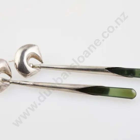 Pair S/S and Greenstone Pendant Earrings