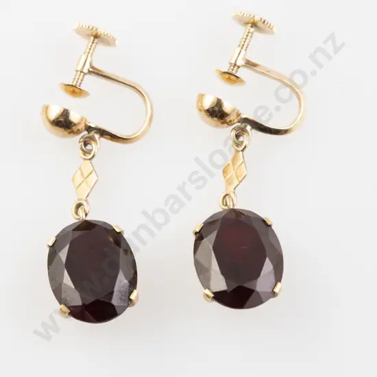 Pair 14ct SIngle Red Spinel Pendant Drop Earrings