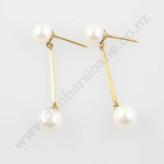 Pair 14ct Pearl Pendant Earrings