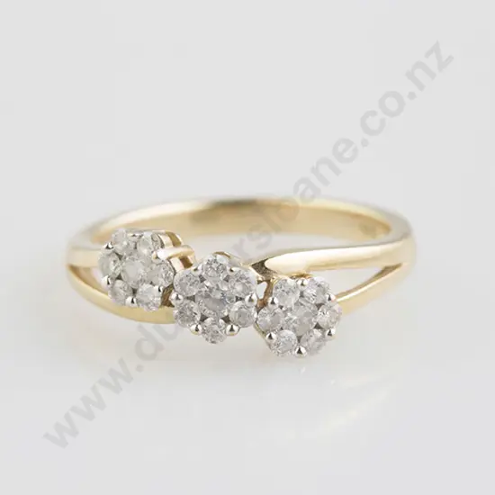 9ct 21stone Diamond Triple Floret Cluster Ring