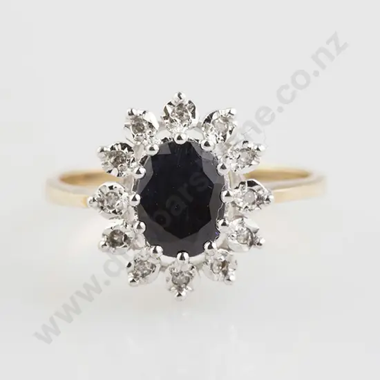 9ct 13stone Sapphire & Diamond Floret Cluster Ring