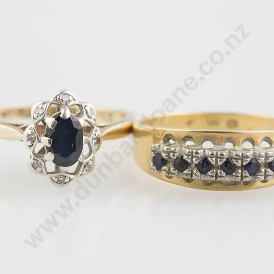 9ct Nine Stone Sapphire & Diamond Cluster Ring and Band