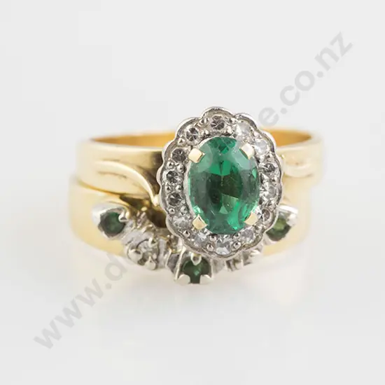 18ct 15stone Emerald and Diamond Cluster and curve band
