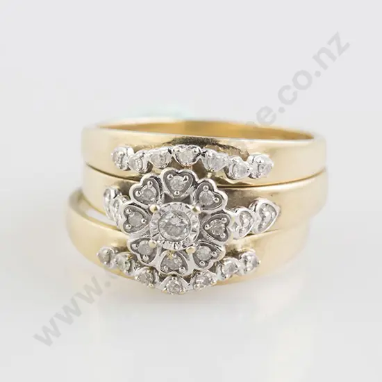 9ct Diamond Three Ring Set