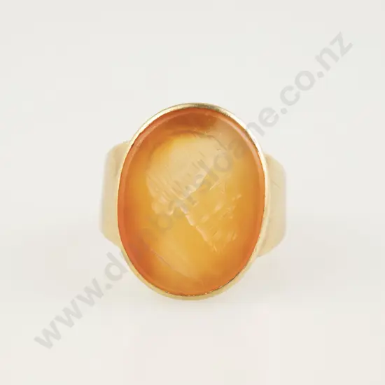 9ct Carnelian Intaglio Carved Seal Ring
