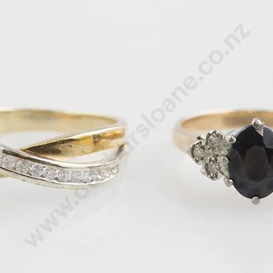 9ct Seven Stone Sapphire and Diamond Bridge Ring and Band