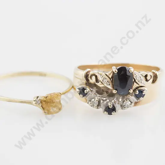 9ct Sapphire and Diamond Curve Band and two 9ct rings