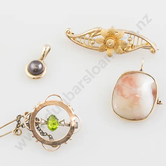 9ct Floret Bar Brooch, other, pendant and pearl pendant