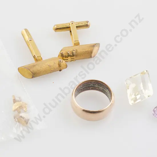 Pair 14ct Cufflinks, Wedding Band & Other