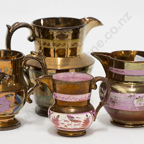 Collection Four Victorian Copper Lustre Jugs
