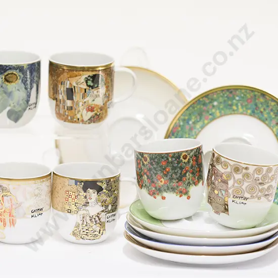 Set of Six Gustave Klimt Demi Tasse Cups & Saucers
