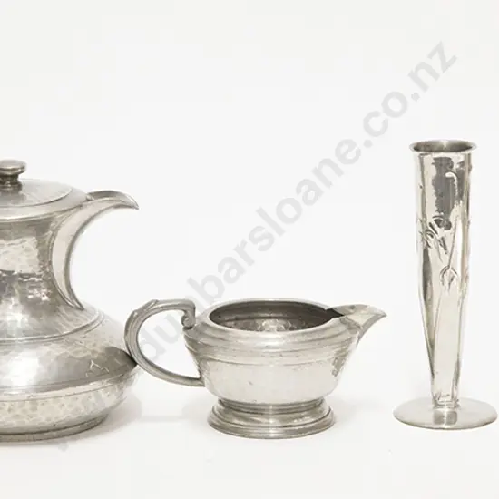 Pair Liberty & Co Spill Vases, Hotwater & Milk Jugs (2)