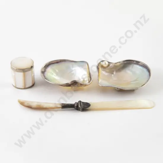Pair S/S Rimmed MOP Shell Dishes