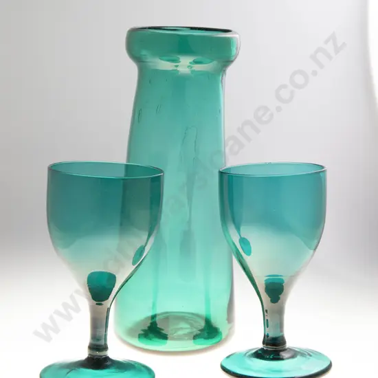 Pair C19th Bristol Green Goblets and Hyacinth Vase