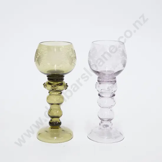 Pair Late C19th Bohemian Wine Goblets