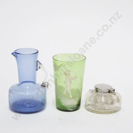 Victorian Mary Gregory Tumbler, Jug, Inkwell