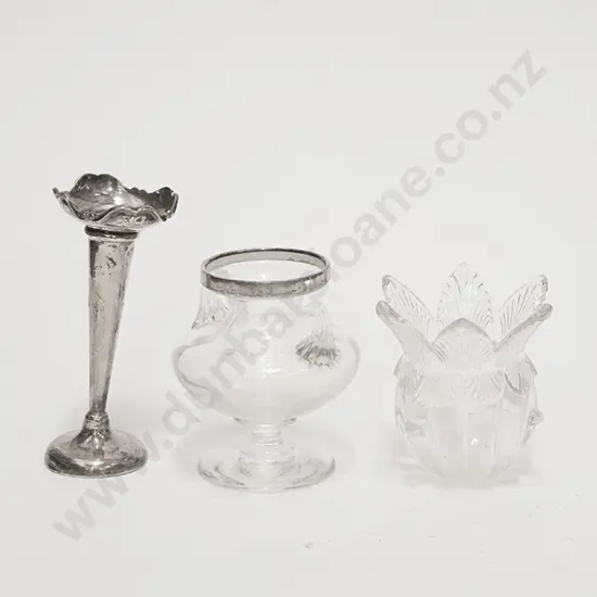 Late Victorian Two Posy Vases and Sterling Silver Vase
