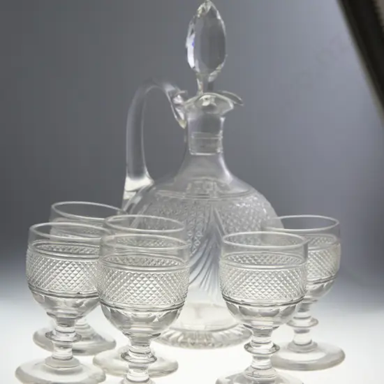 Victorian Claret Jug, Six Goblets, Cream Bowl, Condiments