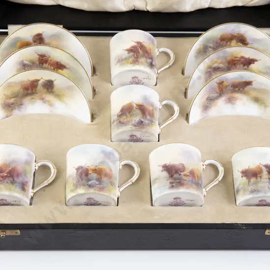 Boxed Royal Worcester Set of Six Coffee Cans and Saucers