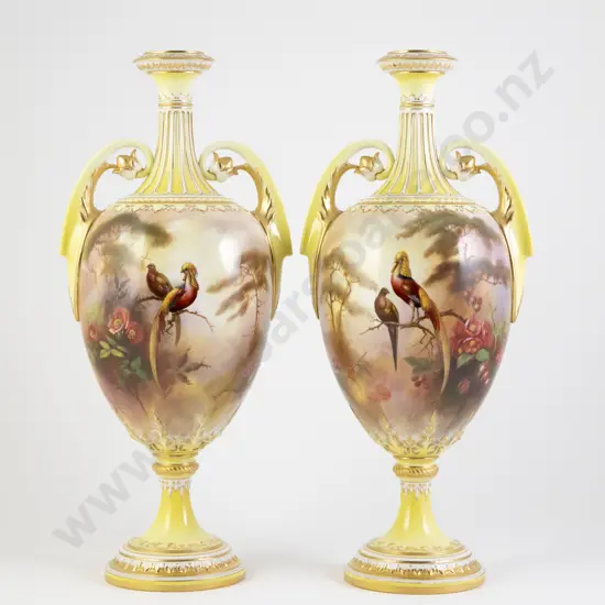 Pair Hadley Ware Royal Worcester Vases